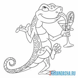 Раскраска ящерица и коктейль