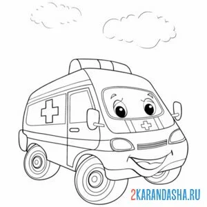 Раскраска скорая помощь машинка с глазками