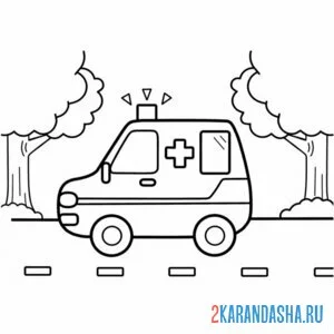 Раскраска скорая помощь мчится в городе