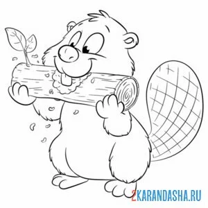 Раскраска бобер грызет деревяшку