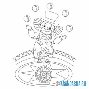 Раскраска клоун на колесе