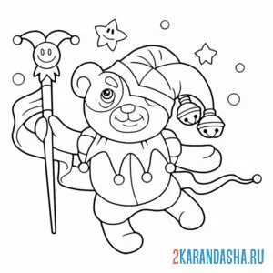 Раскраска мишка-клоун