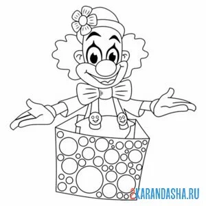 Раскраска клоун сидит в коробке