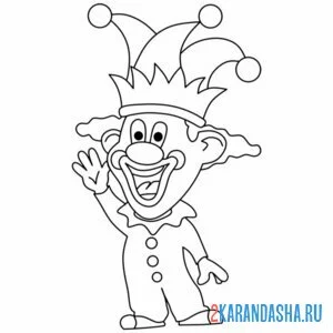 Раскраска клоун в шапке шута