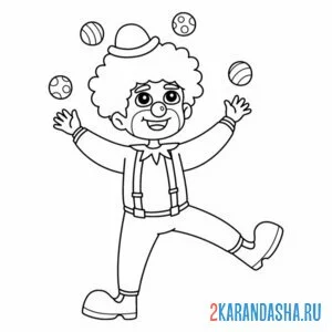 Раскраска клоун с мячиками