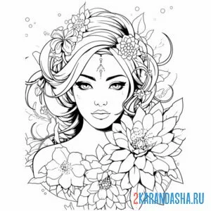 Раскраска девушка с цветами