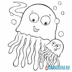Раскраска мама медуза и малыш