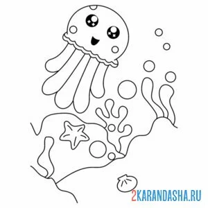 Раскраска медуза каваи
