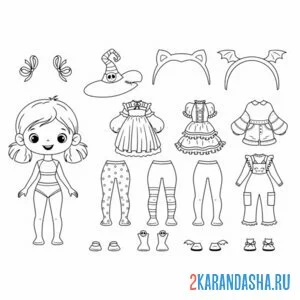 Раскраска бумажная кукла вырезание одежды