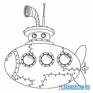Раскраска смешная подводная лодка