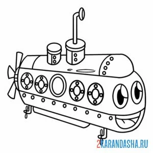 Раскраска подводная лодка с глазами