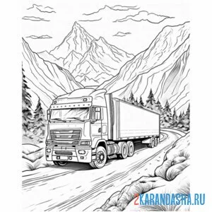 Раскраска тягач грузовик в горах