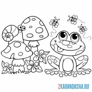 Раскраска лягушка и улитка