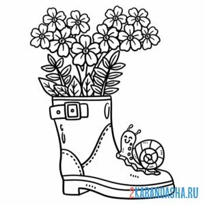 Раскраска весенний букет и улитка