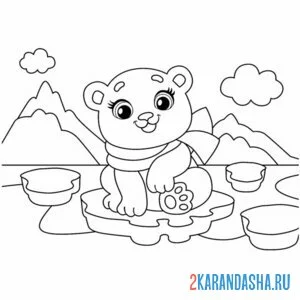 Раскраска красивый мишка на льдине