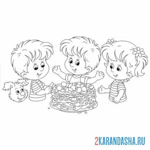 Раскраска дети блины масленица