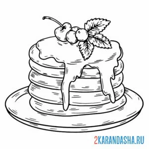 Раскраска стопка блины на тарелке