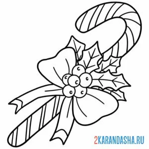 Раскраска рождественский леденец сладости