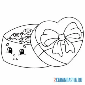 Раскраска коробка конфет сердечко