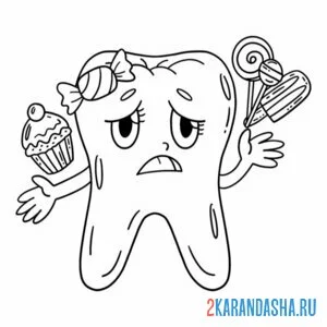 Раскраска зубы страдают от сладостей