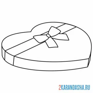 Раскраска коробка с конфетами сердечко