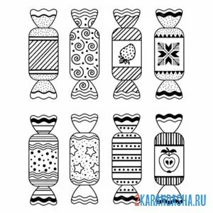 Раскраска разные конфеты