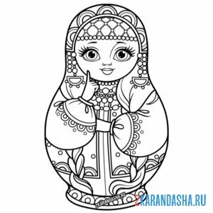 Раскраска русская матрешка танец