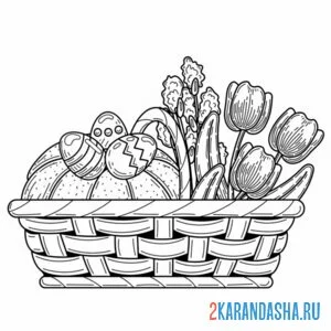 Раскраска тюльпаны и пасхальные яйца