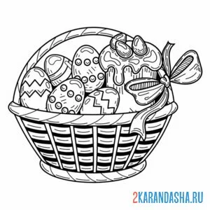 Раскраска корзина с пасхальными яйцами