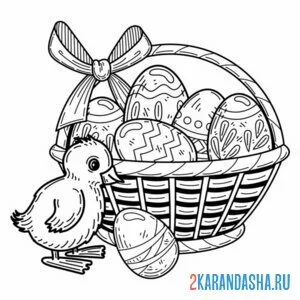 Раскраска цыпленок и пасхальные яйца