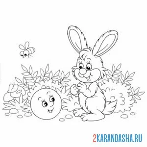 Раскраска колобок встретил зайчика