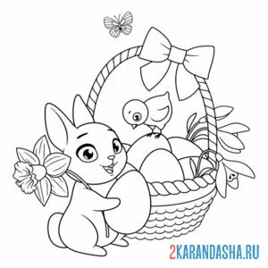 Раскраска подснежники и зайчик на пасху