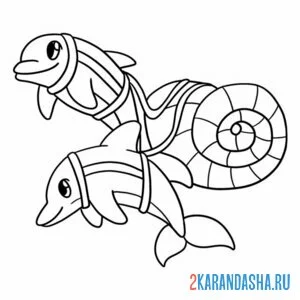 Раскраска смешные дельфины