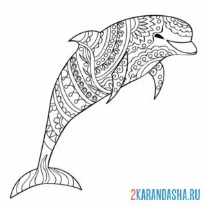 Раскраска антистресс дельфин красивый