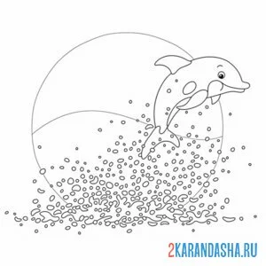 Раскраска дельфин и закатное солнце