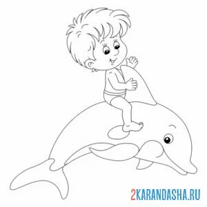 Раскраска мальчик и дельфин