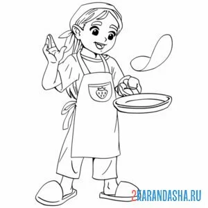 Раскраска девочка готовит лепешку