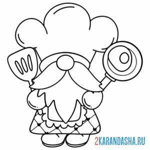 Раскраска гном повар