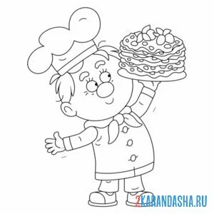 Раскраска повар и блины