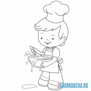 Раскраска молодой начинающий повар