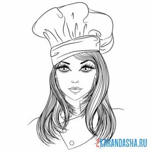 Раскраска девушка в колпаке повара