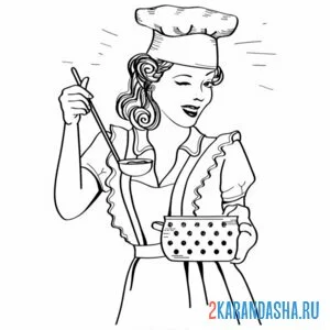 Раскраска девушка готовит