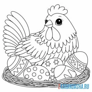 Раскраска курица и крашенные яйца