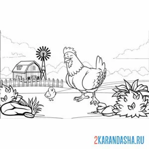 Раскраска курица мама и цыпленок