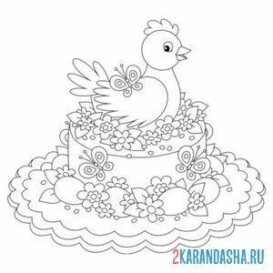 Раскраска съедобная курочка на торте