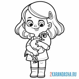 Раскраска девочка и курочка