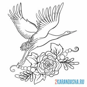 Раскраска журавль и розы
