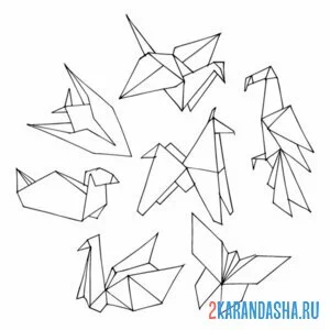 Раскраска бумажные оригами журавли