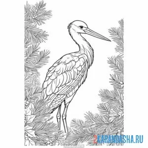 Раскраска журавль в елках
