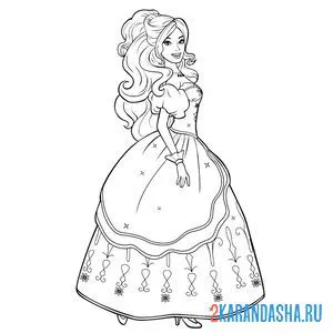 Раскраска barbie принцесса в праздничном платье